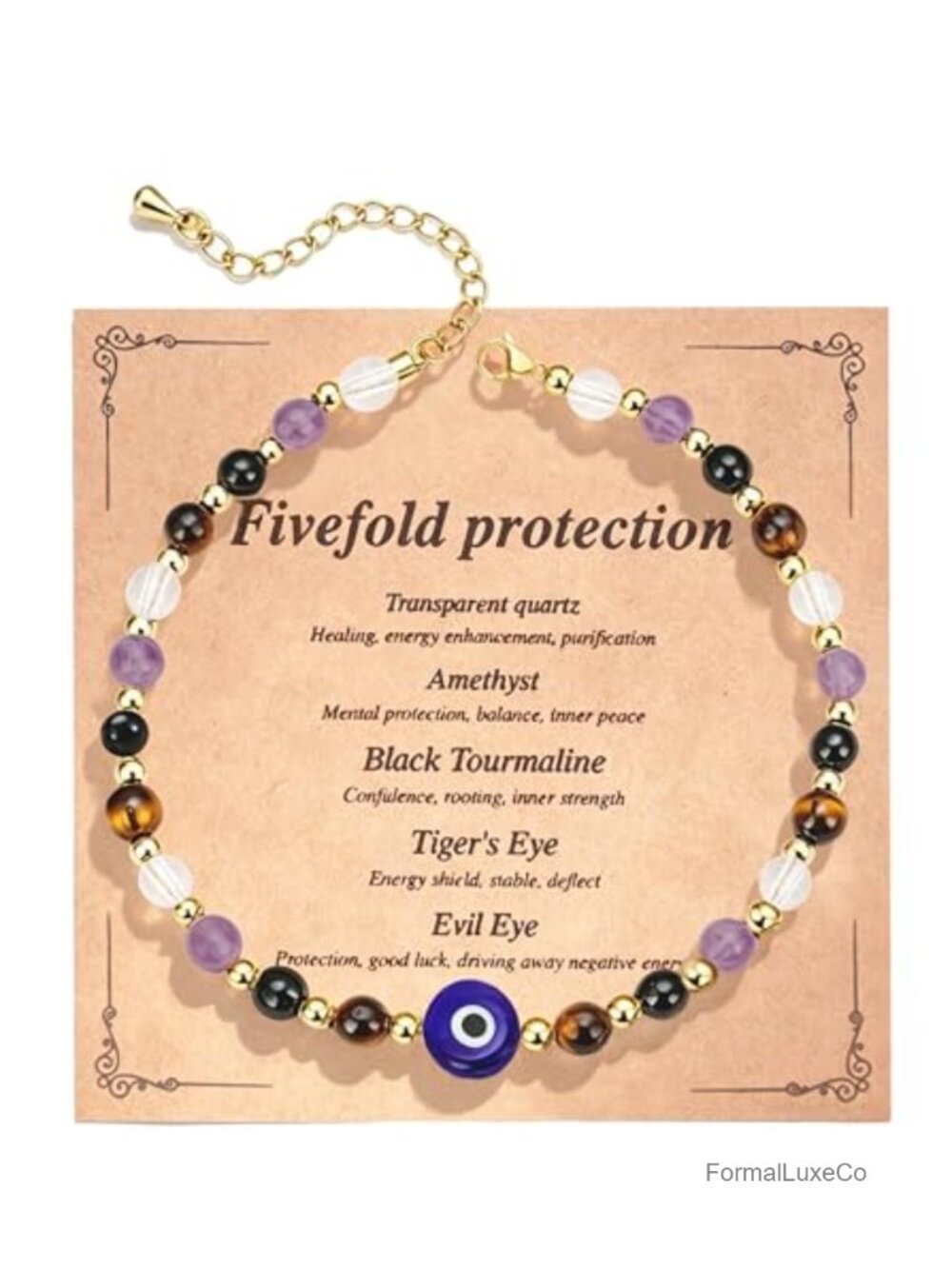 Evil Eye Crystal Healing Bracelet - Amethyst Rose Quartz Black Obsidian Green